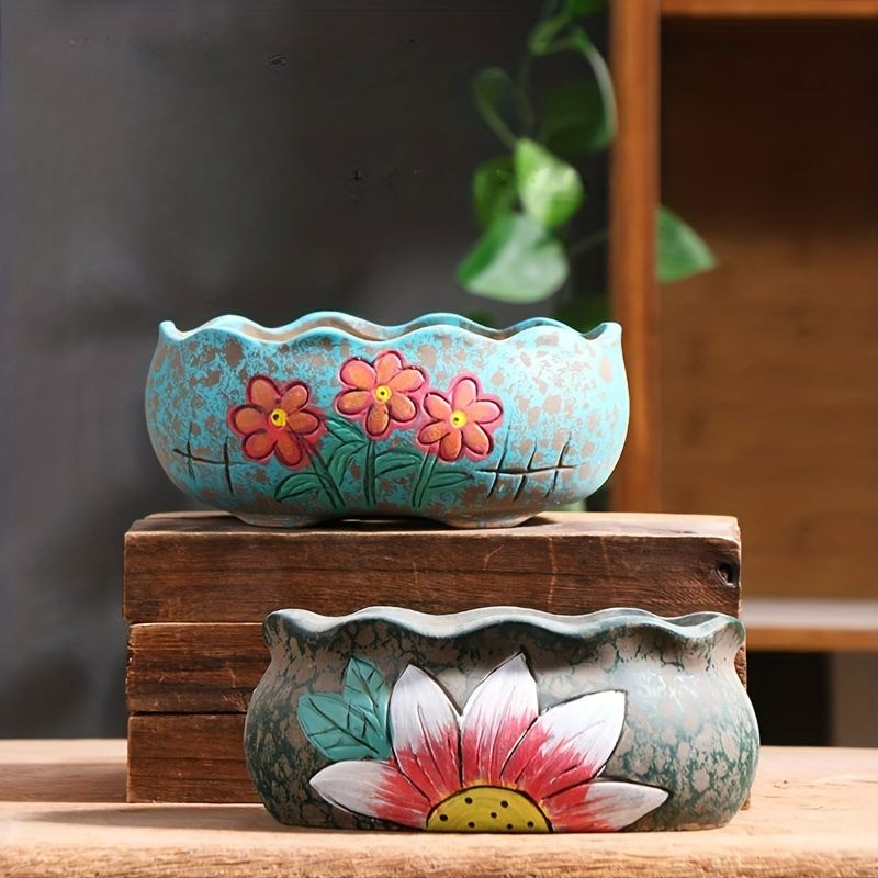 Pilea Peperomioides - Vintage Hand-Painted Ceramic Succulent Planter Set