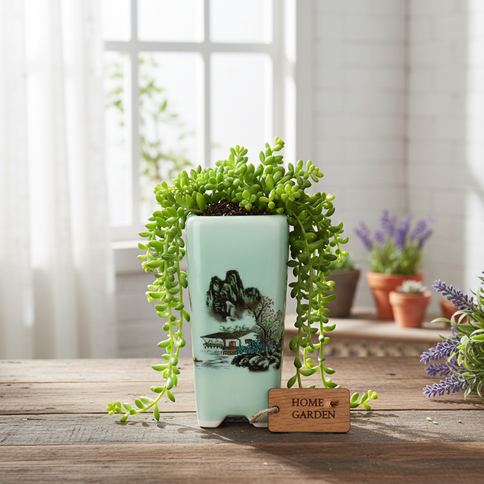 Ceramic Green Flower Pot Chine - Pilea Peperomioides ulasan dan harga