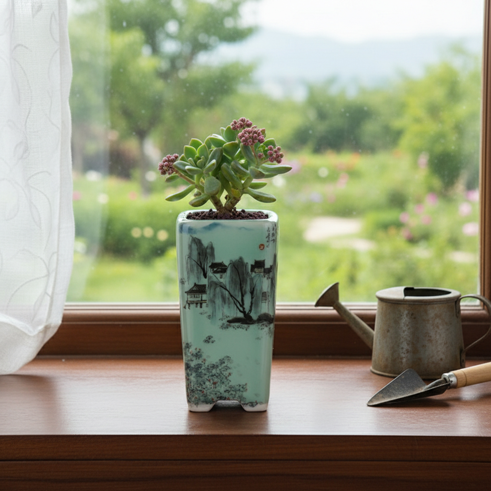 Ceramic Green Flower Pot Chine - Pilea Peperomioides ulasan dan harga